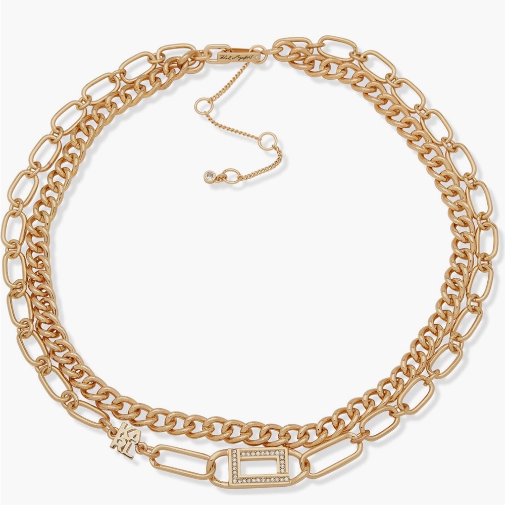 NWT Karl Lagerfeld Crystal Logo Layered Chain Necklace